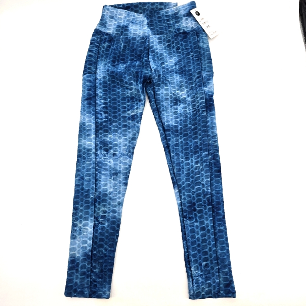 OTOS Blue Stretch Rouched Butt Tie Dye  Leggings Size L NWT